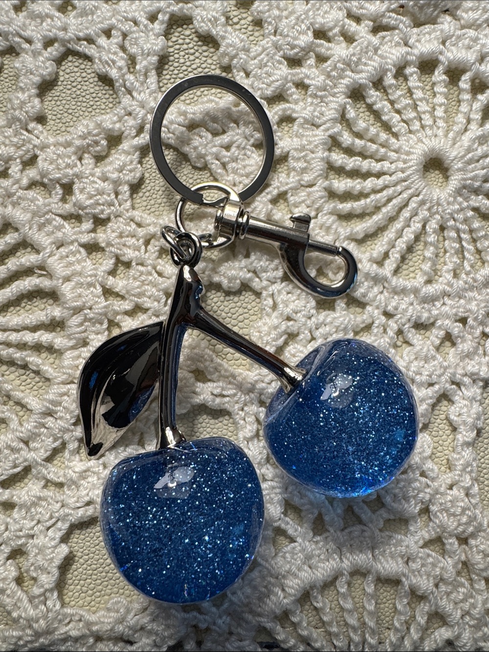 Blue Glitter Cherry Keychain Bag Charm Women’s NWOT